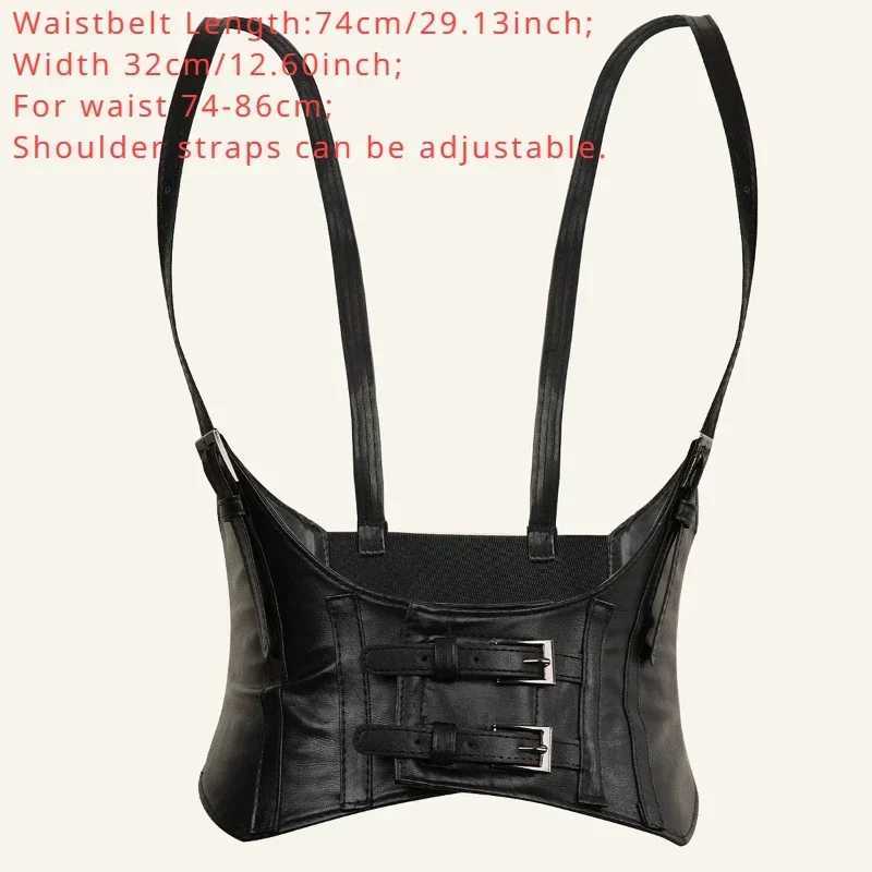 Womens Wide Belt Vintage Gothic PU Leather Underbust Corset Crop Top Solid Color Adjustable Vest Waist Belt Double Buckle CincherXJ250304