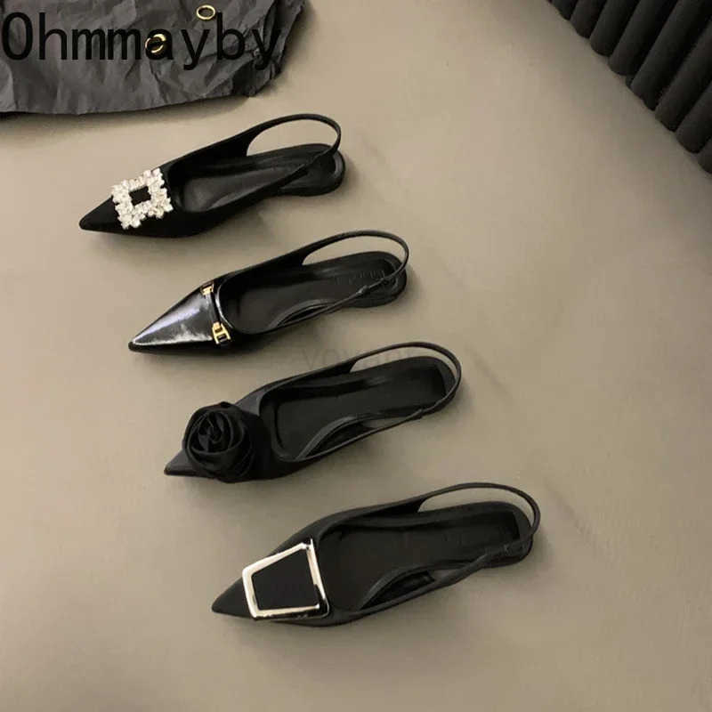 New Summer Pointed Toe Wen Sandals Fi Elegant Low Heel Singbacks Mes Shoes Ladies Casual Party Dress Sandalias Z250304