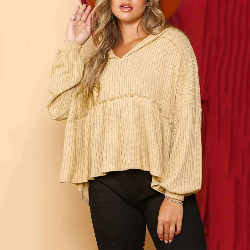 Hot Sale Fall Women Solid Color Drop Shoulder Plain Sweatshirt Pullover Hoodie