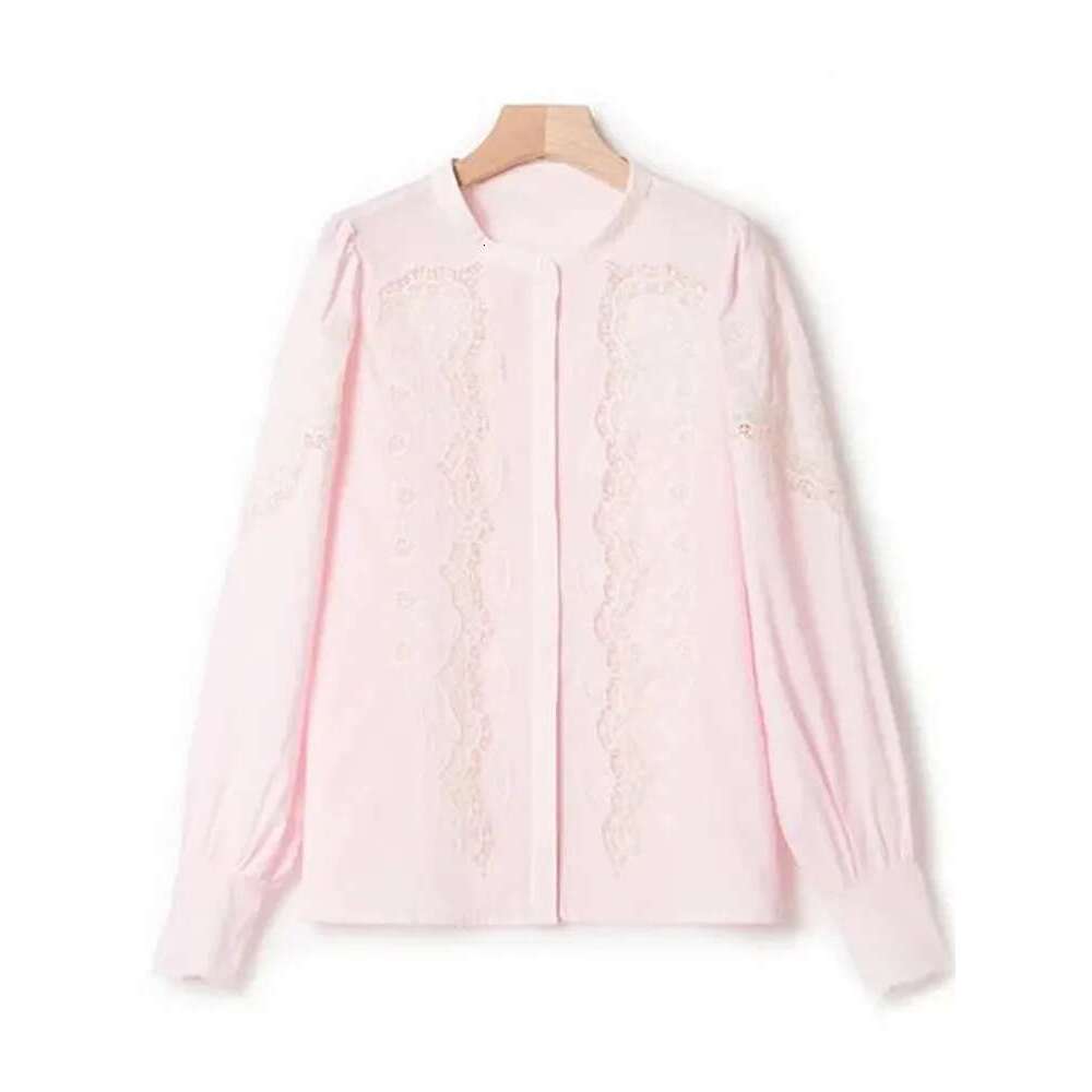 Women Long Sleeve Embroidery Blouse 100% Cotton Hollow Out Sweet O-Neck Ladies Single Breasted Casual Shirt 2025 Summer