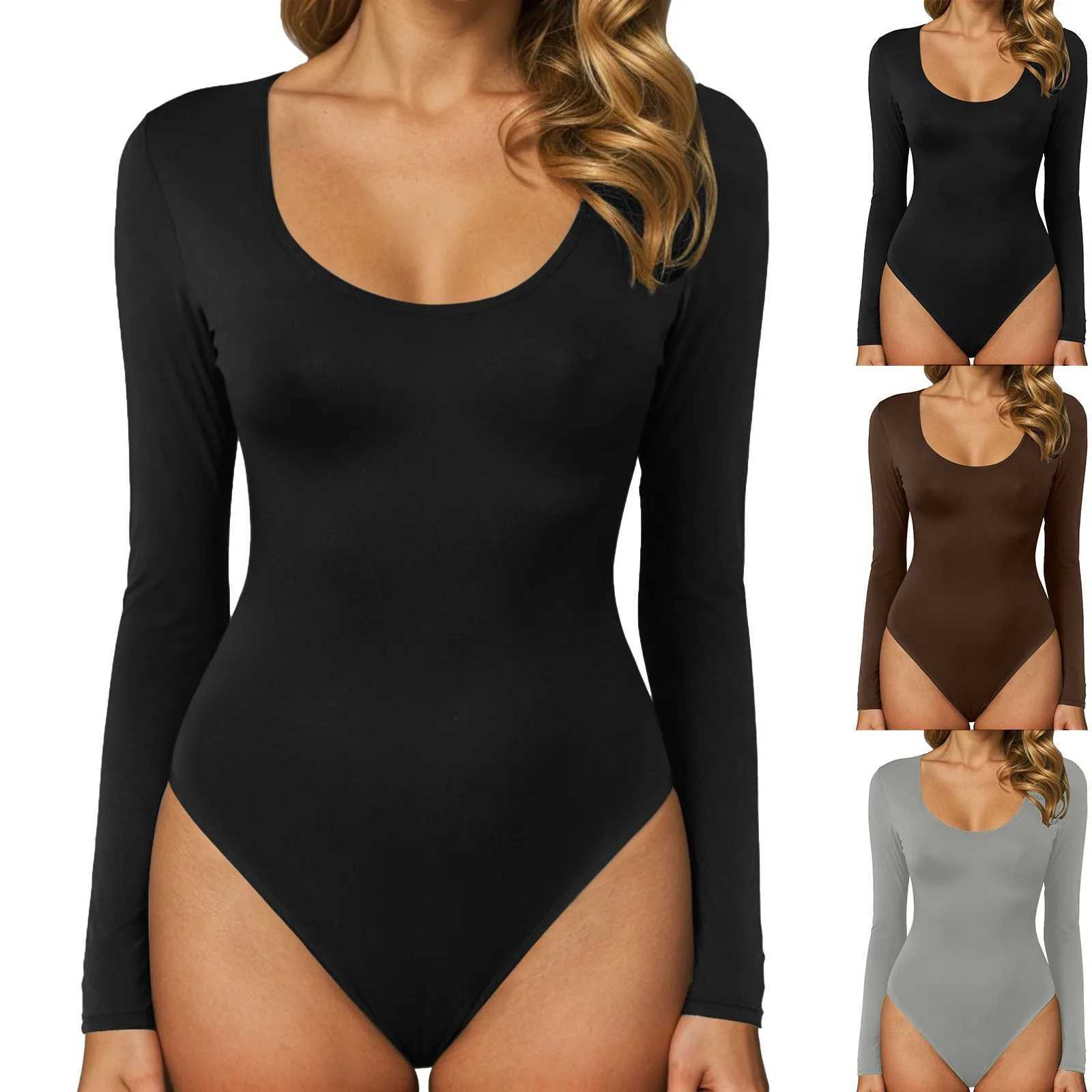 Womens Bodysuit Bottoming Undershirts Crew Neck Long Sleeve Slimming Romper Tops Basic Solid Closure Crotch Y2k Clothes TeesXJ250304