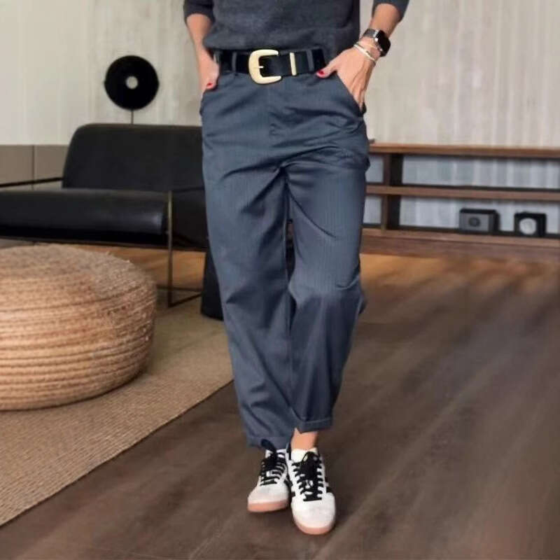 European American Spring and Autumn Women's High Waist Simple Straight Tube Versatile Design Sense Pants 2025 New Casual Fashion Trendy Clothing