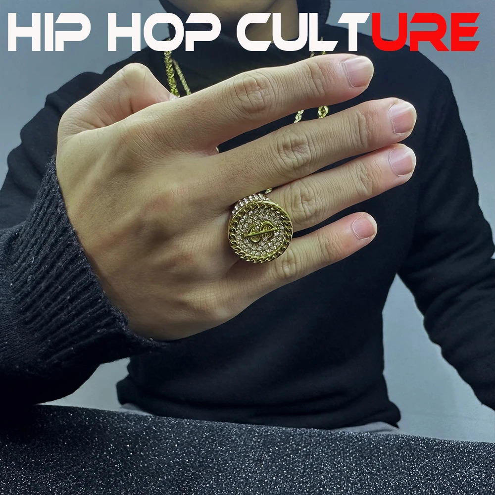 Hip hop gangster mens exclusive ring ious diamond inlay 18K gold plating exquisite packaging suitable for rap street 250227