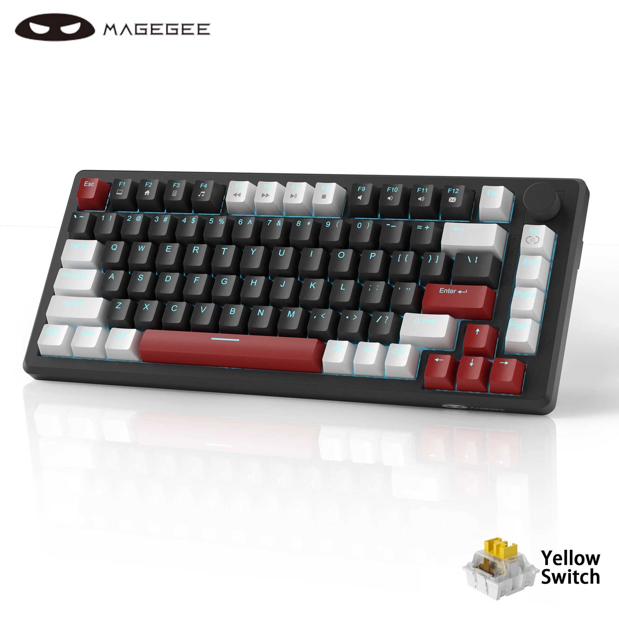 MageGee 75% mechanical gaming keyboard with knob control blue backlit wired gaming keyboard with red/yellow switches suitable for PC Windows Z250304