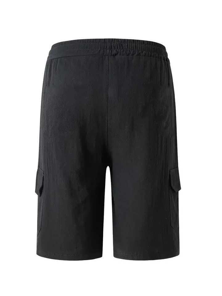 Mens linen multi pocket cargo shorts outdoor fashionable waistband drawstring shortsT250304