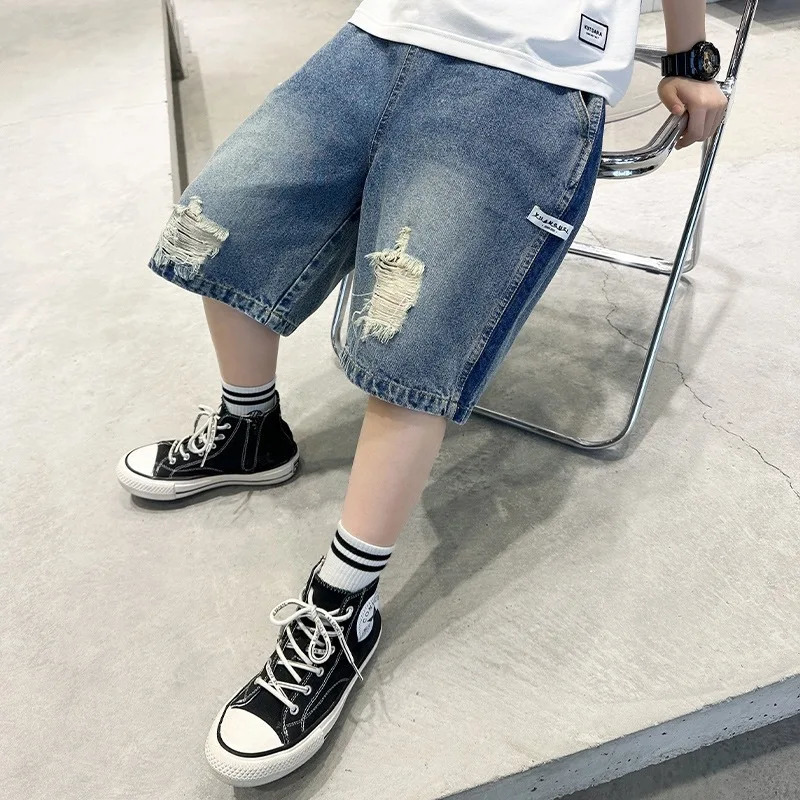 Summer Teenage Boys Denim Shorts Fashion Korean Version Kids Short Pants 4 5 6 7 8 9 10 11 12 Years Childrens Clothing 250303