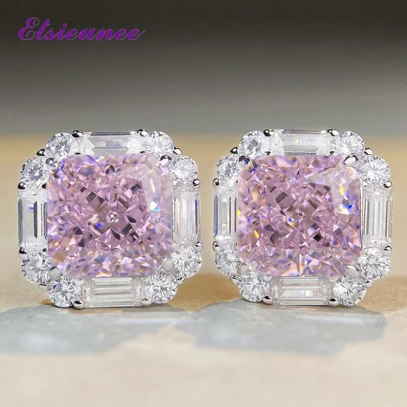Top Quality 100% Sterg Sier 10CT Radiant Cut Citrine Sapphire High Carbon Dia Wedding Party Stud Earrings for Women