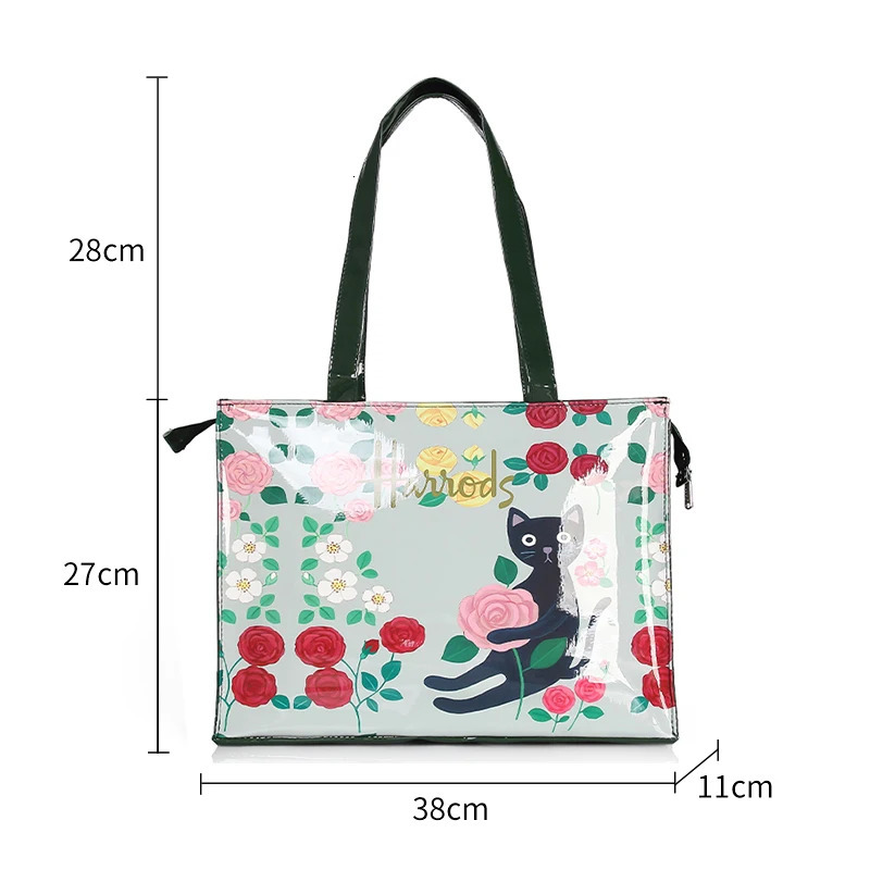 London Style PVC Reusable Shopping Purses Large Eco Friendly Flower Womens Tote Shopper Bag Summer Waterproof Beach Handbag 250314
