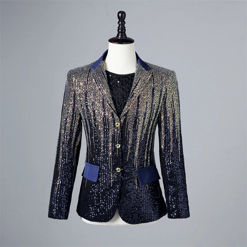 One Blazer Fashion Sequins Men Suit Coat Stage Performance Shiny Costume Dance Clothing Banquet Personalized Male Jacket 250304
