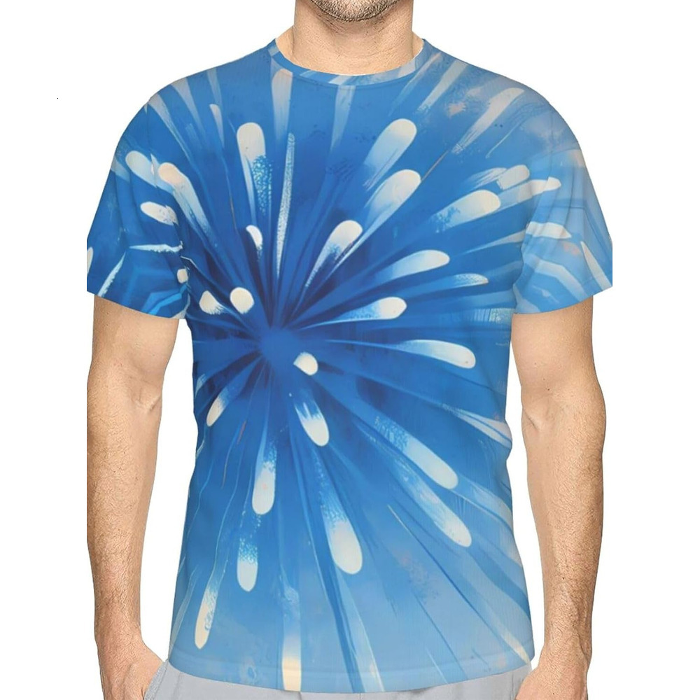 Mens T shirt Blue Fireworks 3D Printed T-Shirt - Painted Fireworks Funny Breathable Crew Neck Tee for Summer & Streetwear tee Casual tops summer cloth
