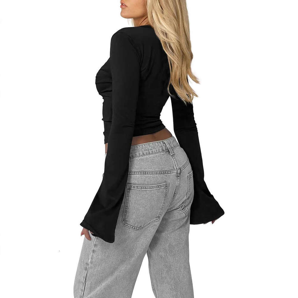New fashionable V-neck base shirt sexy spicy girl long sleeved slim fit patchwork lace top for women