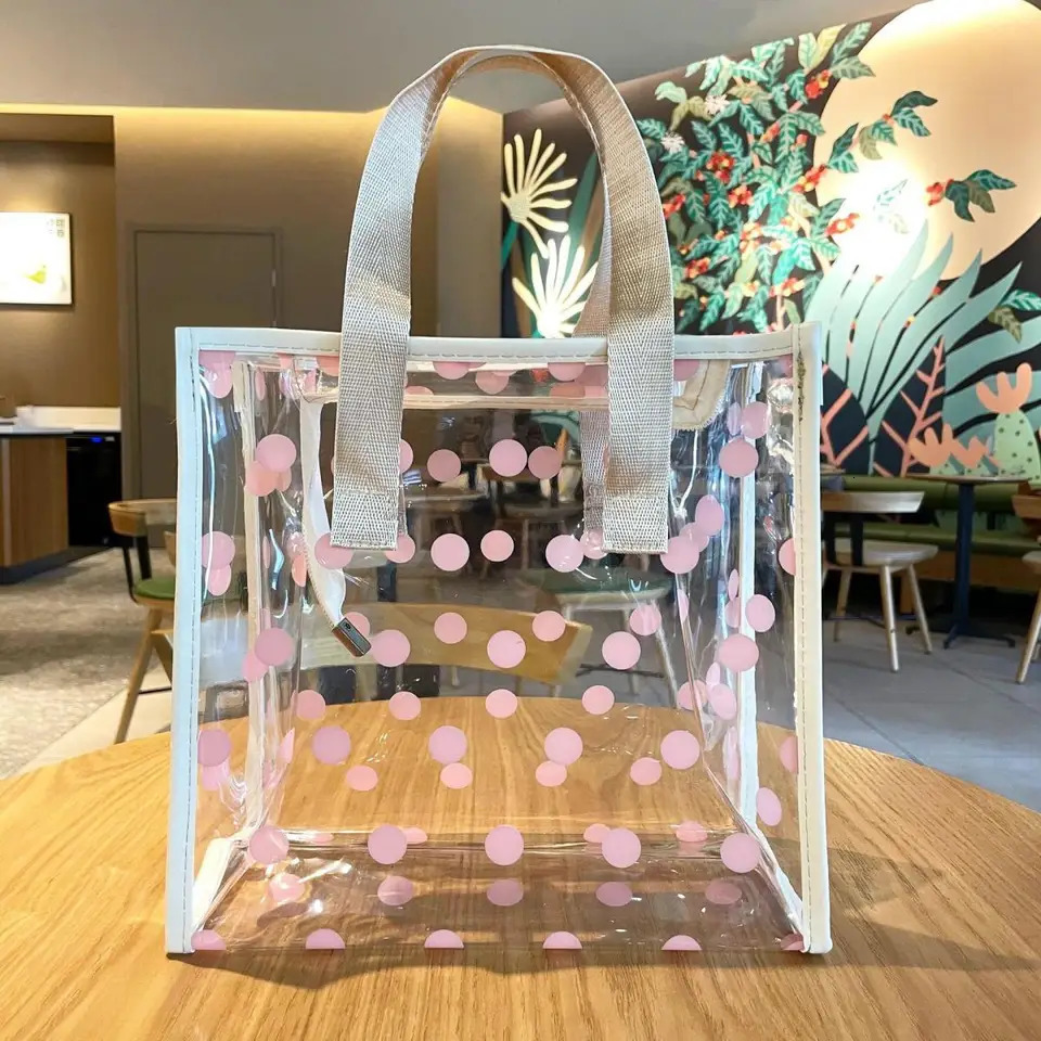 Fashion Rectangular Transparent Wave Point Single Shoulder Backpack for Women Large Capacity Shopping Waterproof Handbag 250305
