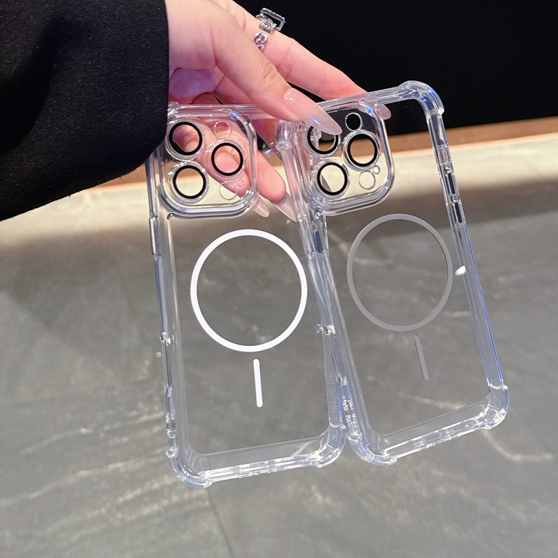 Magnetic Wireless Charging Cases For Iphone 17 Air 16 Plus 15 14 13 Pro Max 12 11 Lens Protector Crystal Hard PC TPU Transparent Magnet Shockproof Fin