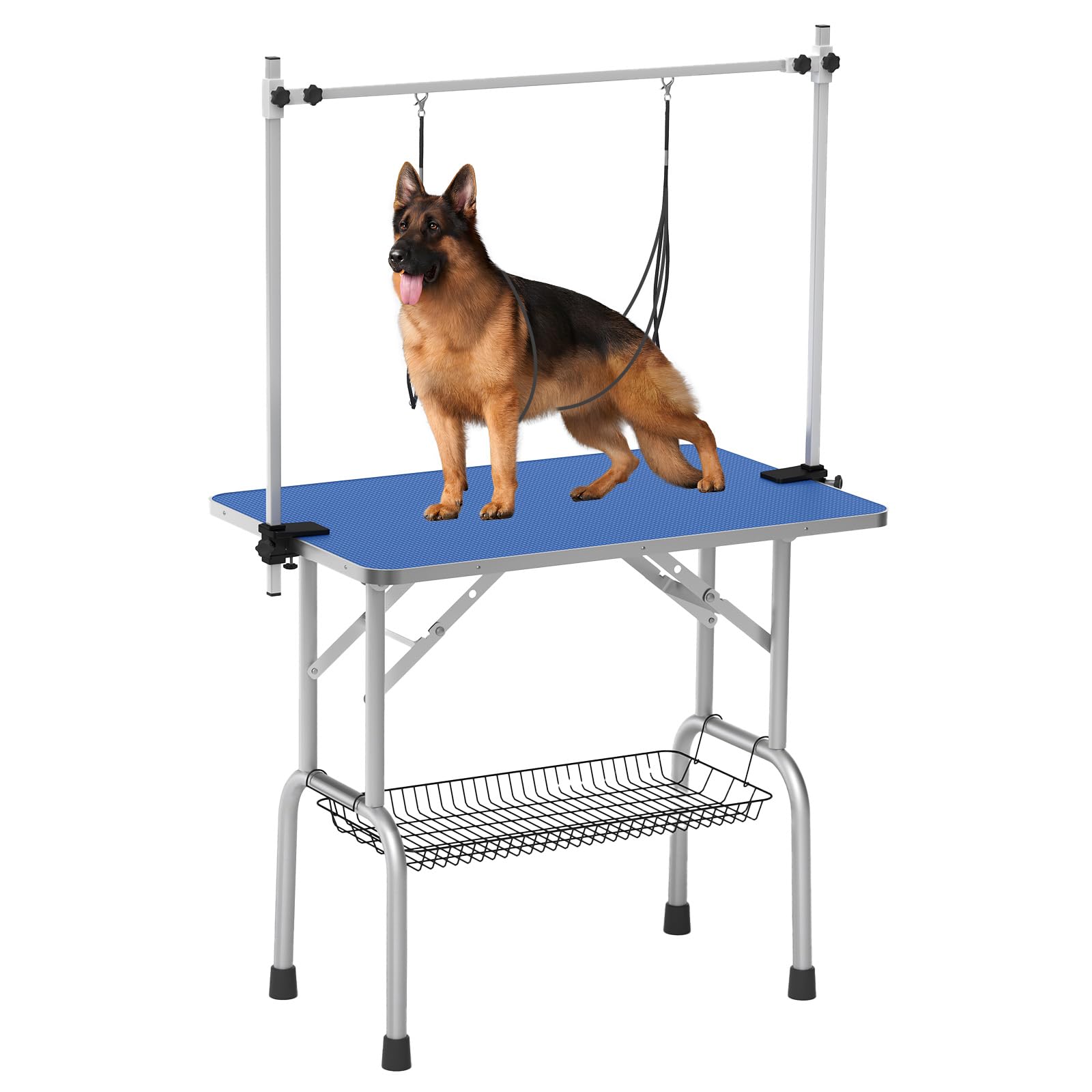 Unovivy Dog/Pet Grooming Table Foldable Height Adjustable - 46-inch Portable Dog Grooming Table with Arm Noose & Mesh Tray, Maximum Capacity Up to 300