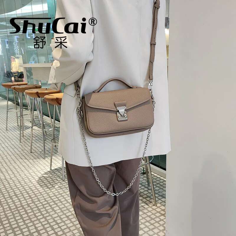 Chain Versatile Fashion Commuter Handbag Single Shoulder Messenger Bag High Grade Genuine Leather Top Layer Bags For Women