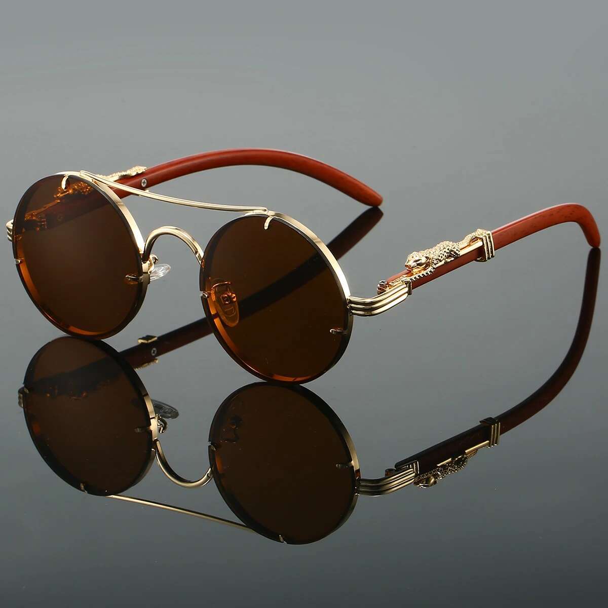 KAMMPT Vintage Round Sunglasses Men Fashion Double Bridge Multicolor Shades Women Retro Trendy Brand Design Sun Glasses