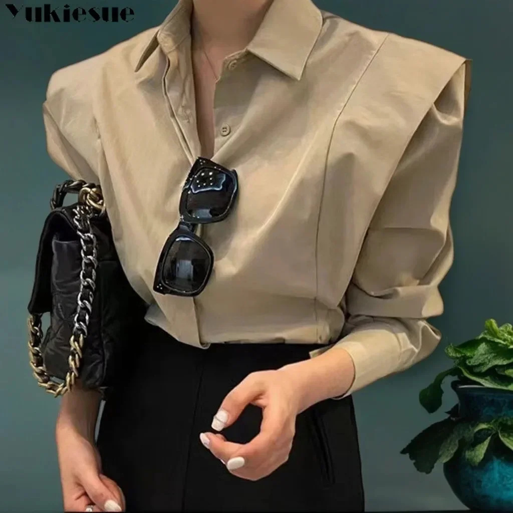 Womens shirt autumn chic long sleeved loose top street elegant top OL office womens shirt 250228