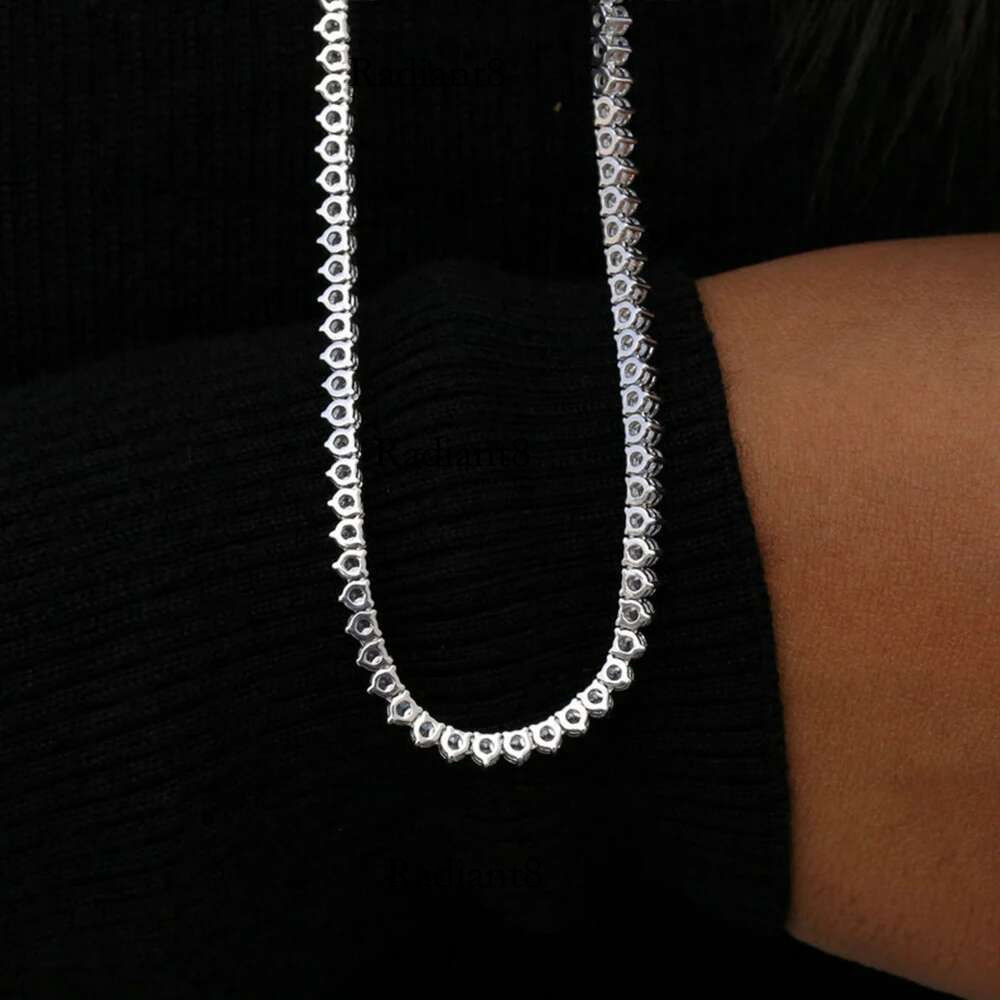 Houtros 3mm Full Moissanite Tennis Necklace Sterg Sier 3 Prong Dia Neck Chain Wedding Party Jewelry GRA