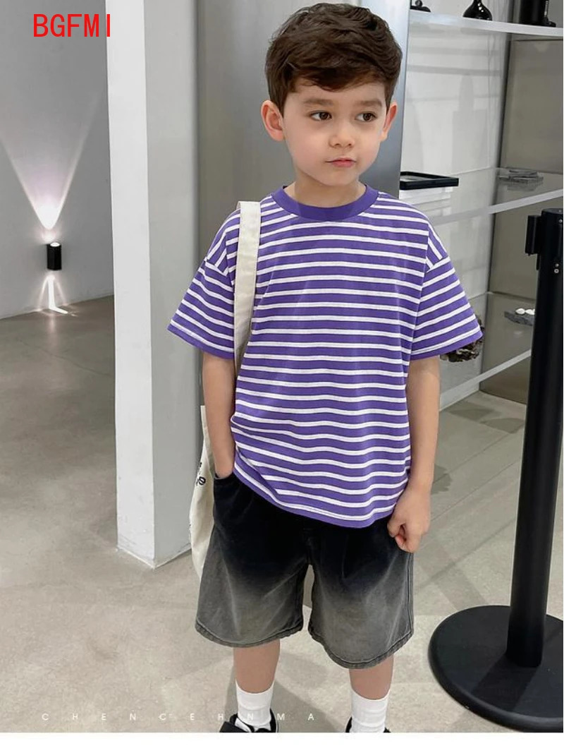 Summer Pants Teenage Boys Shorts Cotton Thin Gradient Color Denim Shorts Children Short Jeans Clothing for Junior Boy 250304