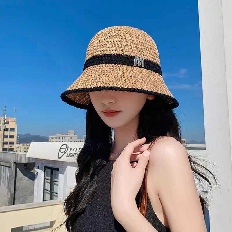 1 new outdoor UV protection sun hat for summer women foldable bucket basin sunscreen C hollow stitched Panama fisherman hatXJ250304