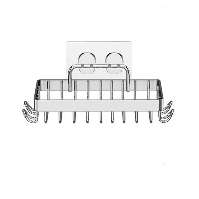Wall Mounted Soap Rack Soap Shampoo Shower Tool Holder Stainless Steel Sponge Dish With Hooks Bathroom Kitchen With Adhesive