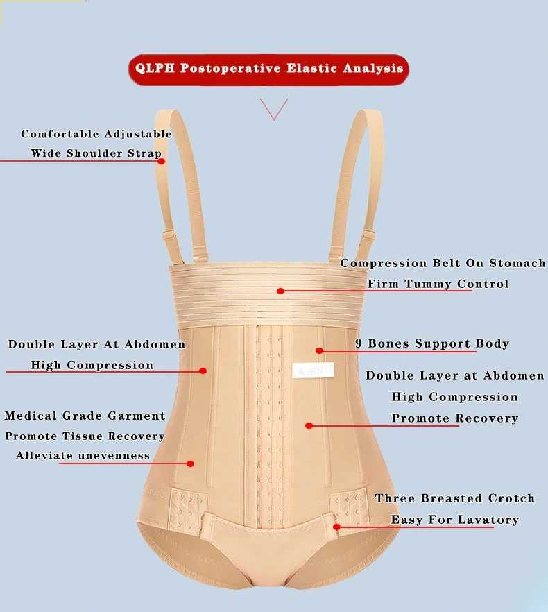 Female shapewear surgery with double compression abdominal control and 9-bone shaping medical grade clothingXJ250304