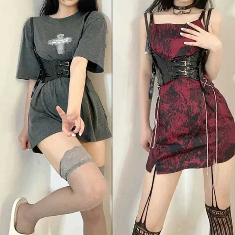 Womens Wide Belt Vintage Gothic PU Leather Underbust Corset Crop Top Solid Color Adjustable Vest Waist Belt Double Buckle CincherXJ250304