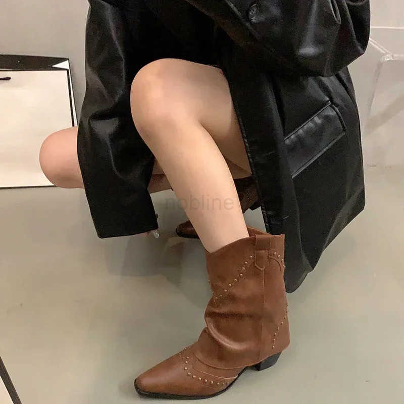 Autumn Winter Wen Trouser Short Boots Style Wern Knight Booties Pointed Toe Square H Fem Shoes Z250304