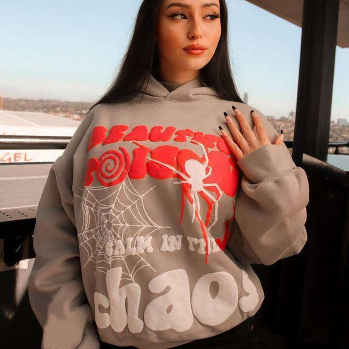 2025 Hip Hop Alphabet Spider Web Printed Hoodie Autumn/Winter Personalized Long Sleeve Men's and Women's Sweatshirt Trend