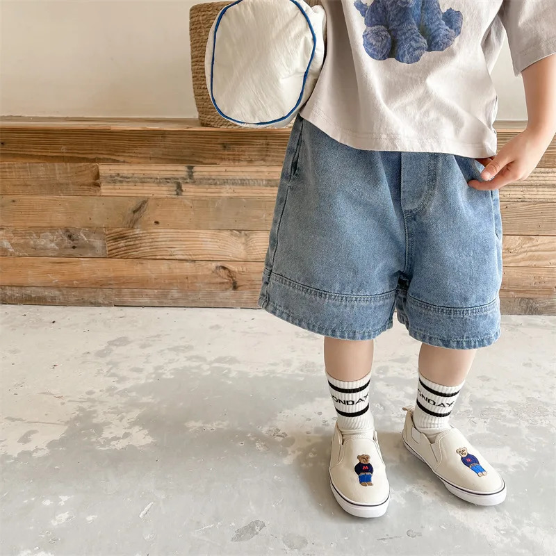 2119B-1 Baby Summer Denim Shorts Boys and Girls Patched Solid Color Short Pants for Kids Toddlers Korean Pants 250304