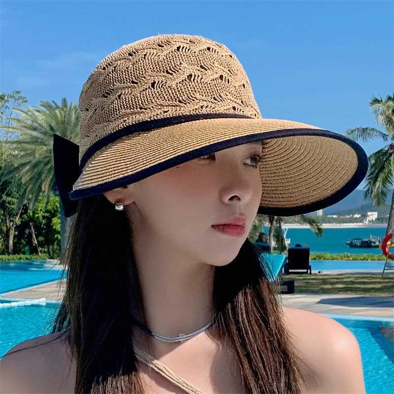 Womens ponytail Str Sun Hat wide Brim Visor summer adjustable C Sun Beach folding hatXJ250304