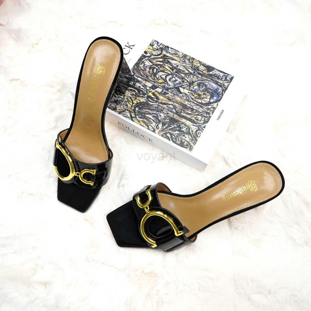 Fi ladies high h luxury leather slippers square toe wens shoes suitable for party and banquet slippers size 44 Z250304