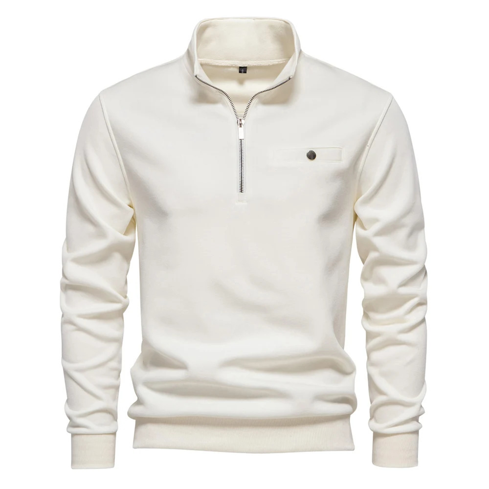 AIOPESON Mens Mock Neck QuarterZip Sweatshirts Causal Social Pocket Light Weight Stand Collar Pullover Sweatshirt for Men 250304