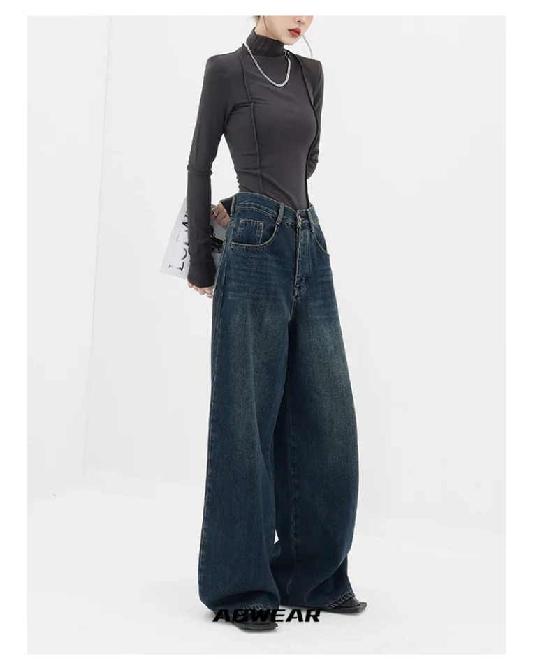 Retro Wide Leg Baggy Jeans Y2k Spring Summer Loose Vintage Jeans Pants for Women Straight Large Size Pants Y2K Streetwear 250228