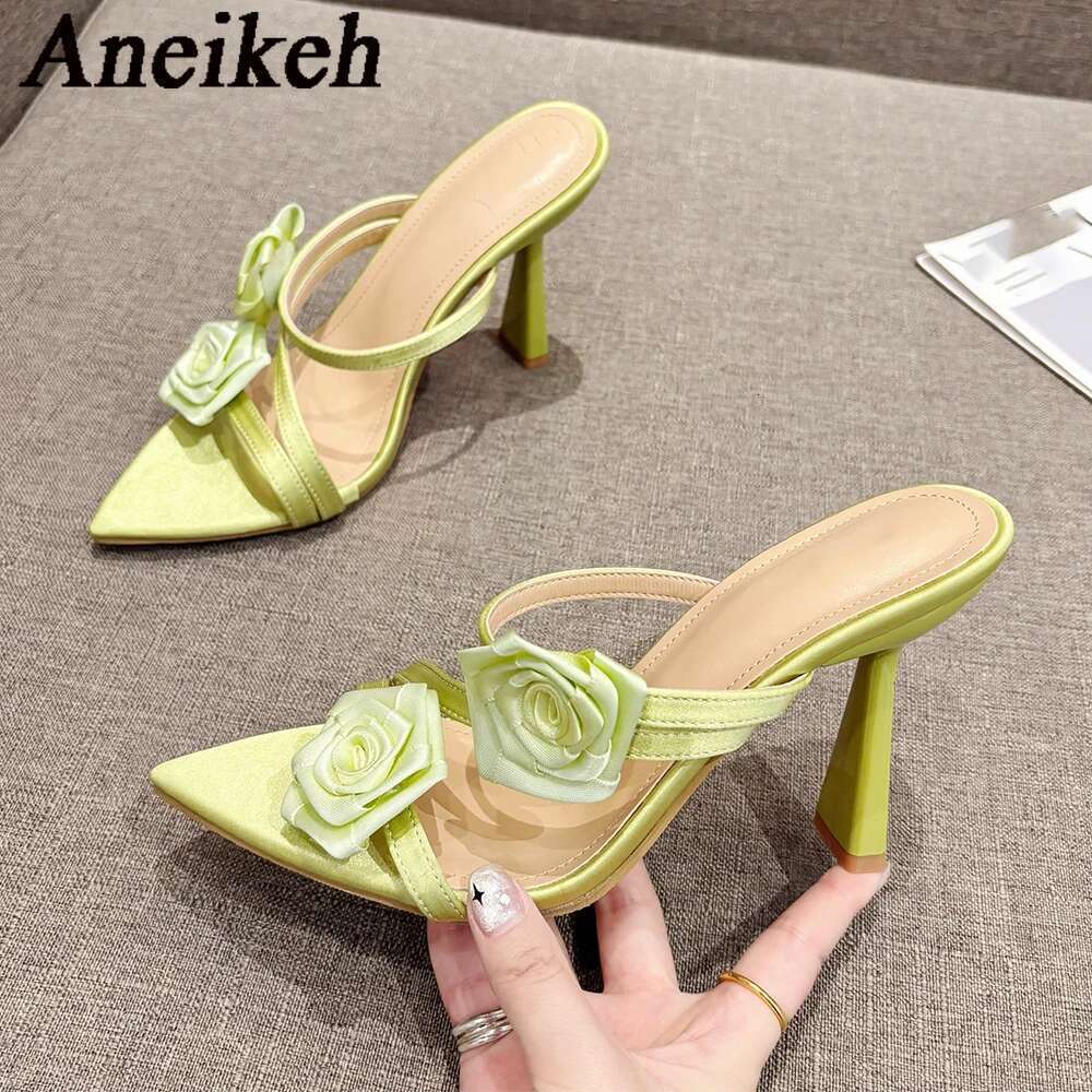 2025 Summer Aneikeh New Fashion Pointed wer Sandals Stiletto High Heels Sexy Runway Slippers Women Elegant Banquet Shoes