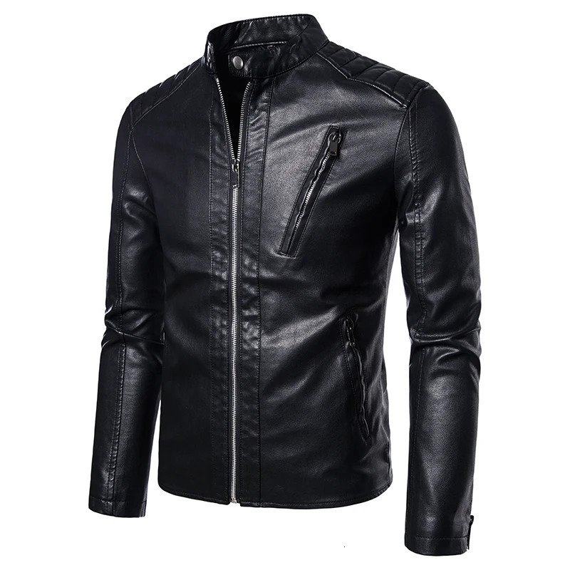 TRAF mens motorcycle casual jacket autumn and winter collar ultrathin leather largesized street shooting clothing 250304