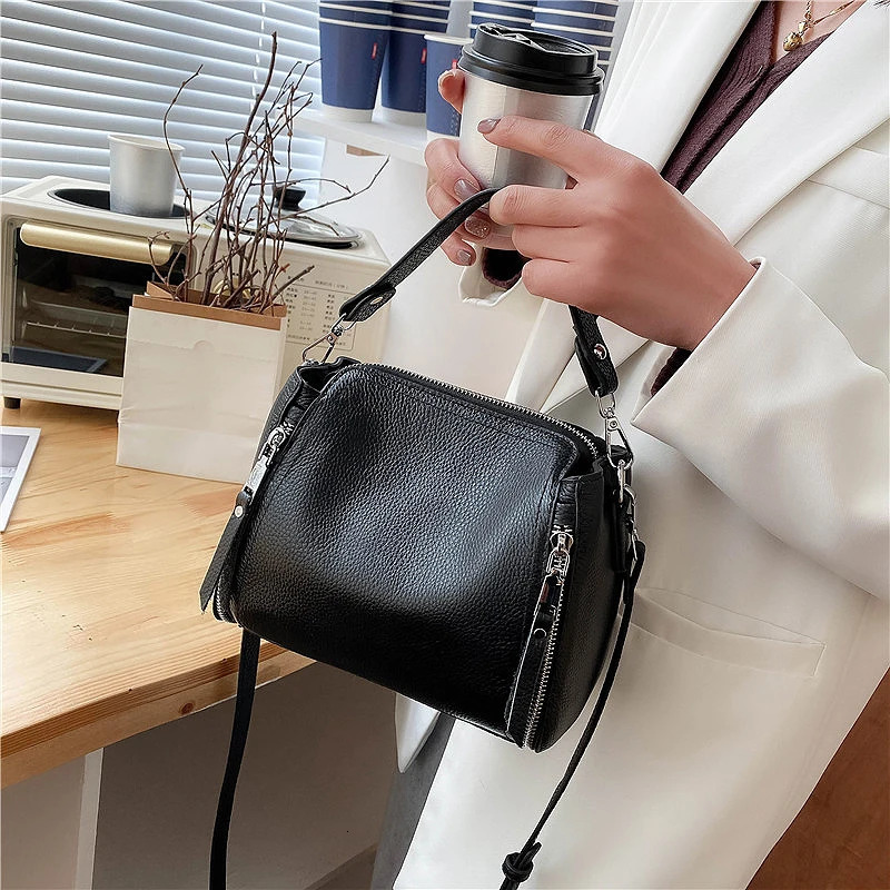 Handbag Genuine Leather Shoulder Crossbody Bags High Quality Natural Cowhide Female Messenger Tote BLck 250303