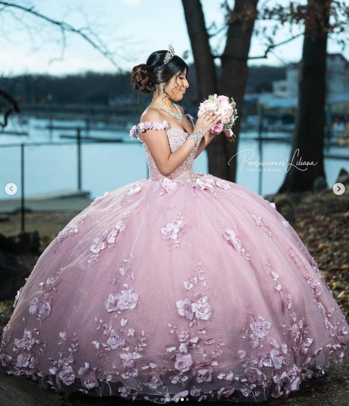 3D Floral Appliques Pink Quinceanera Dresses Off Shoulder Sweet 16 Dress Floor Length Prom Occasion Ball Gown Vestido De 15 Anos