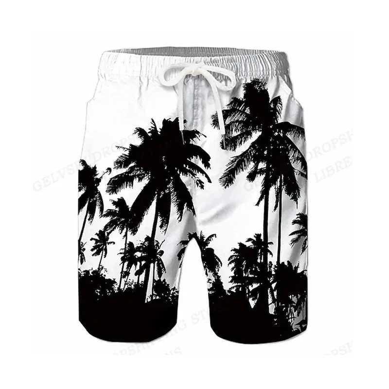 Summer Mens Shorts Quick Drying Hawaii Holiday Sports Swimming Trunks Fashion 3D Coconut Tree Printed Loose Sports Shorts 6XLT250304
