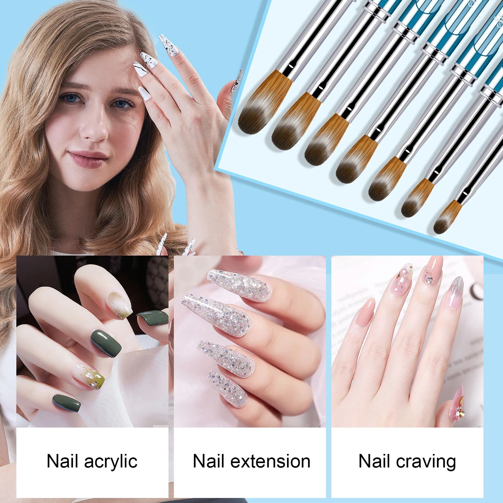 4pcs Kolinsky Acrylic Nail Brush Good Quality Nail Art Mink Brush Wood Handle Gel Builder Manicure Brush Drawing Tools 250304