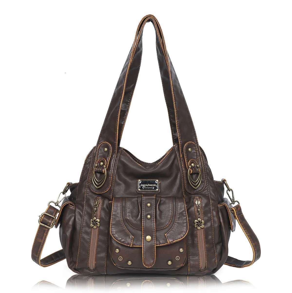 Angelkiss Fashion PU Shoulder Casual Black Hobo Handbag Satchel Large Vintage Women's Bag Cell Phone Pocket Purse