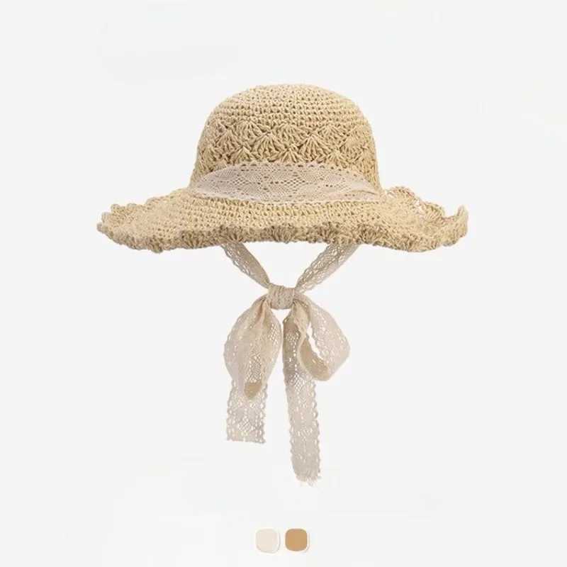 Summer Beach Hat Lace Str Hat Womens Fresh Sunscreen Hat Sunshade Tourism Vacation Photogrhy Foldable Sun HatXJ250304