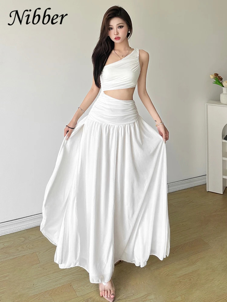Nibber Elegant Maxi Dress Women Summer Off-shoulder Sleeveless Cut Out Beach Long Indie Folk Temperament For Vacation Vestidos 250303
