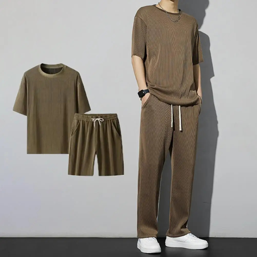 1 Set Men Summer T-shirt Pants Sports Set mens fitness pants shirt running yoga Fashionable Casual Sports Trousers 250303