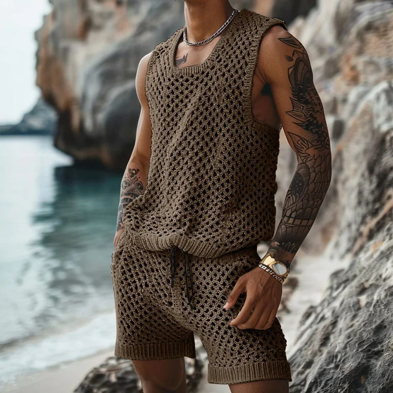 2025 Fashion SpringSummer Leisure Vertical Stripe Set Turndown Collar Fitted Short Sleeve Button Shirt Wool Blend Shorts 250227