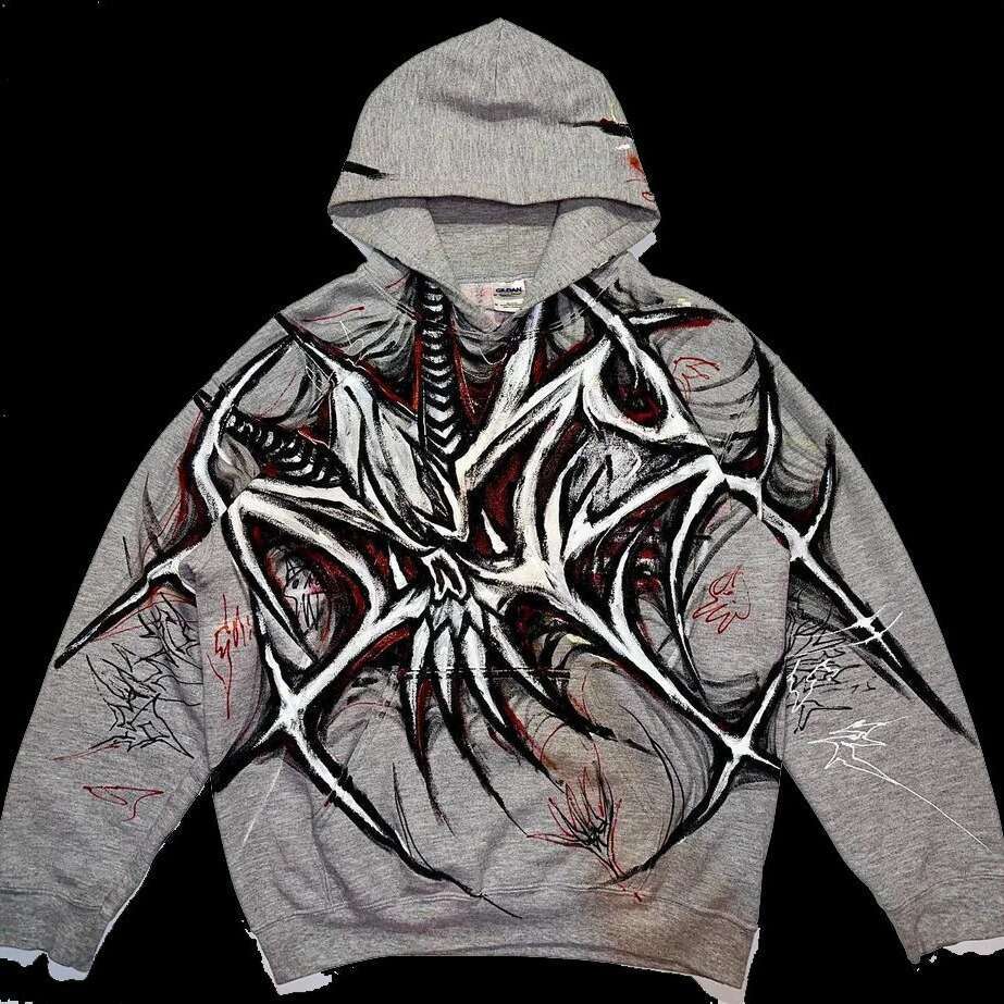 Ins Dark Gothic 3D Printed Long Sleeve Hoodie Loose Trendy High Street Jacket for Men