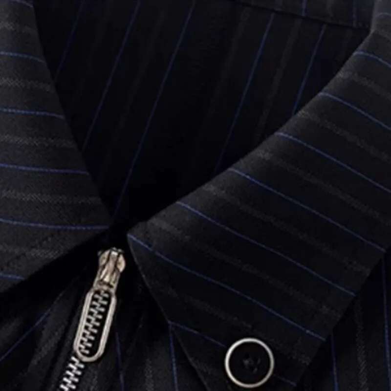 Fashion Black Striped Folds Shirt Women's Lapel Slim Double Zipper Long Sleeve Gray Short Irregular Blouse New Tide