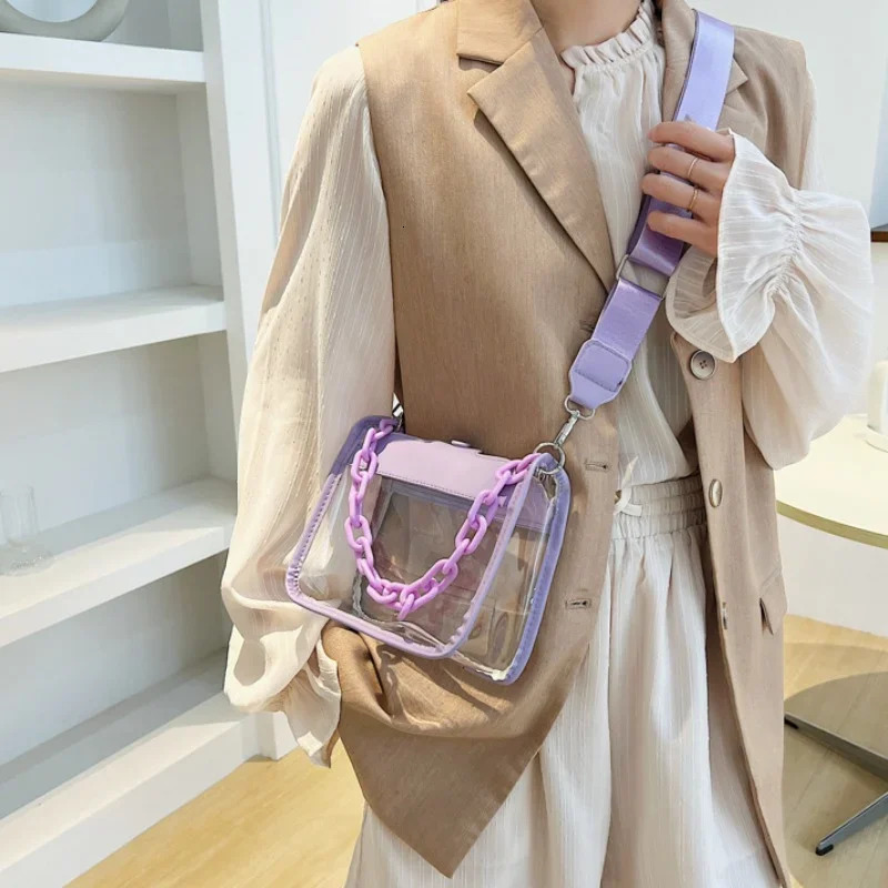 Clear Crossbody Bag for Women PVC Transparent Single Shoulder Chain Portable Messenger Bags Small Square Satchel Bag Gift 250303