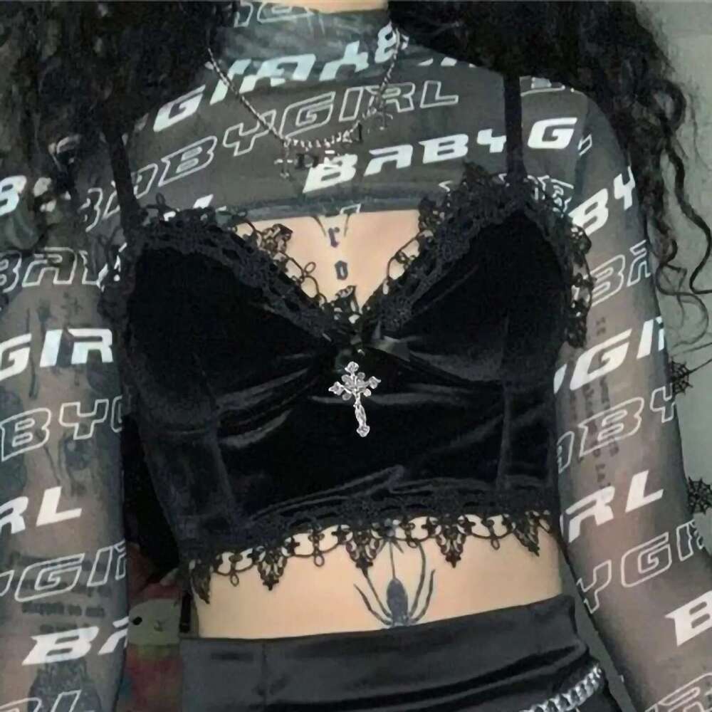 Women's Veet 311 Gothic Lace Bandage Sleeveless Vest Crop Tank Tops Shirt Bra Top 2x
