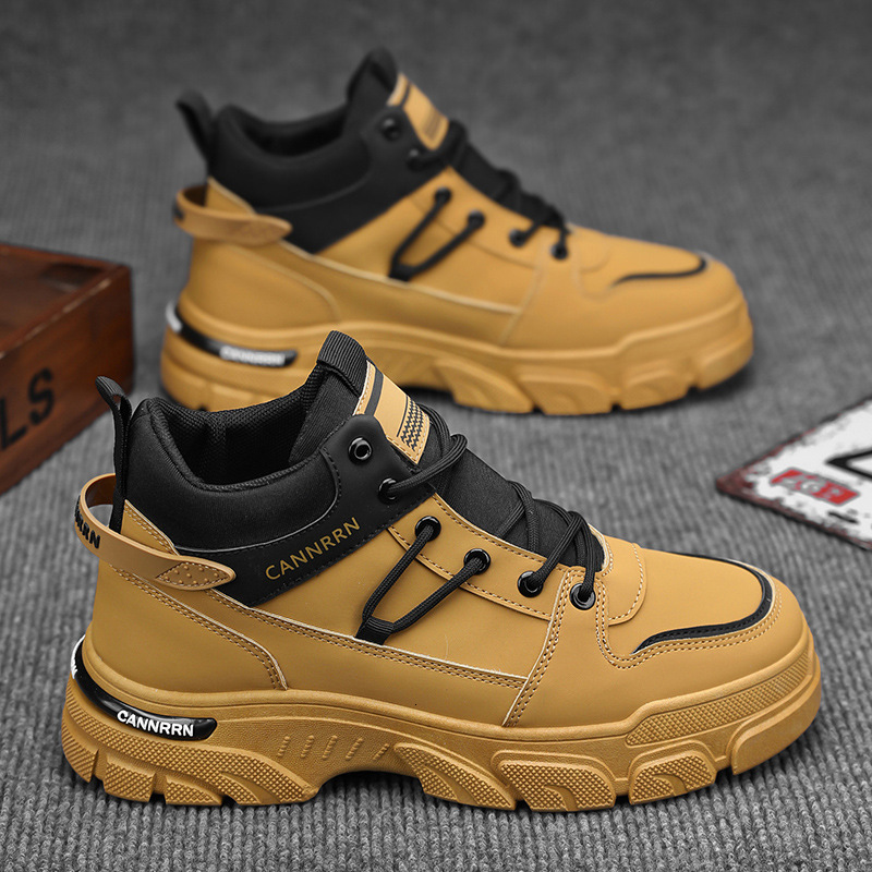 Four Seasons 2025S New Original Designer Fashionable High Top Martin Boots Men s Lace Up Versatile Outdoor Hiking Shoes Anti Slip Casual Short Boots
